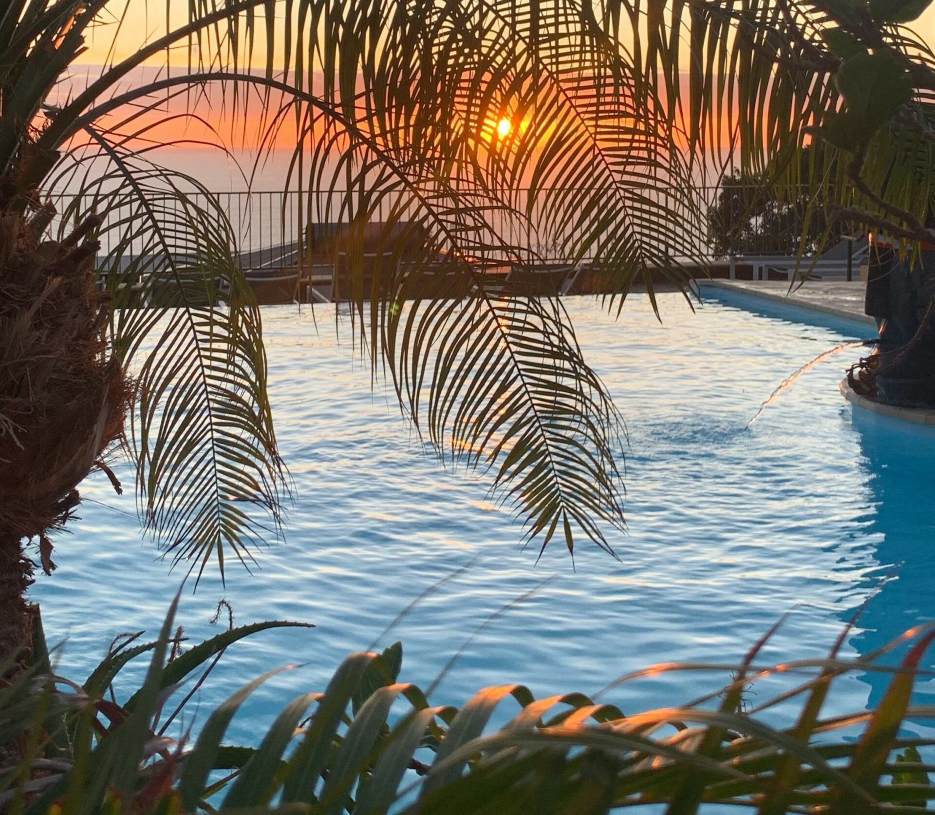 piscine au coucher de soleil